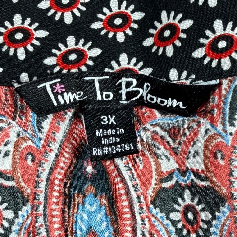 Time To Bloom Boho Paisley 3X Lace Up V-Neck Balloon Sleeve Blouse Black hippie - Picture 6 of 11